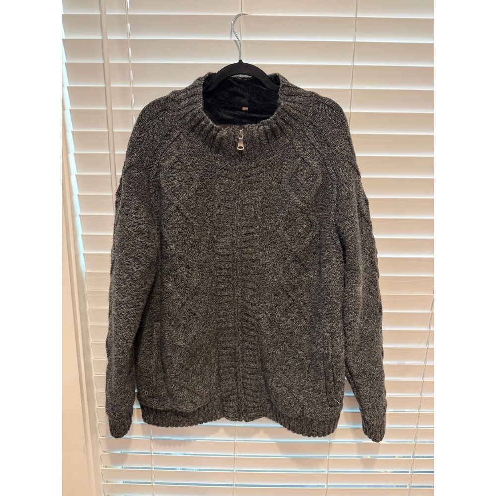 Hawke & Co Mens XXL Wool Blend Faux Fur Lined Cable Knit Full Zip Sweater MBK354